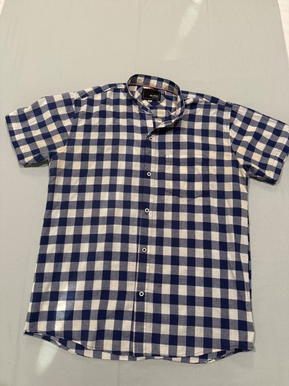 Seatle Shirt Wear Blue White Plaid Short Sleeve Button Up Men’s G Large